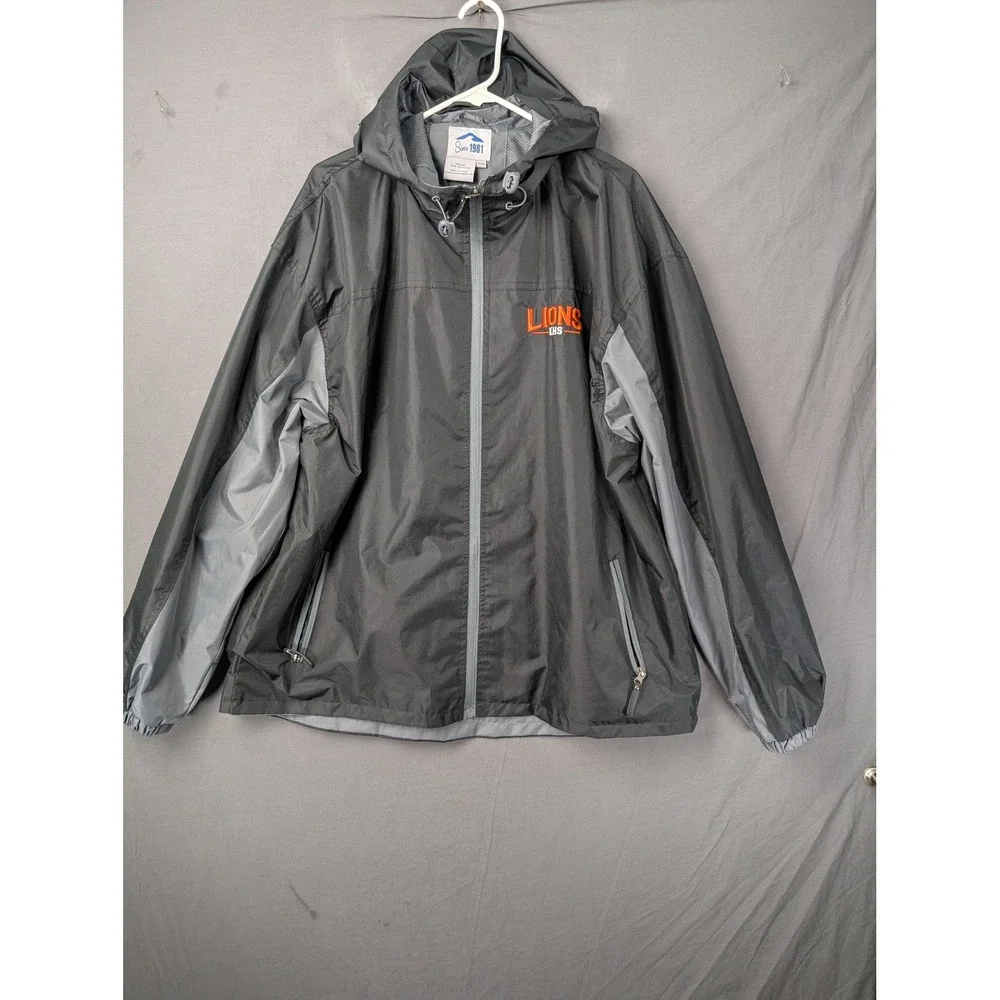 Since 1981 Lions LHS Windbreaker Jacket Mens XXL Gray Full Zip Hooded